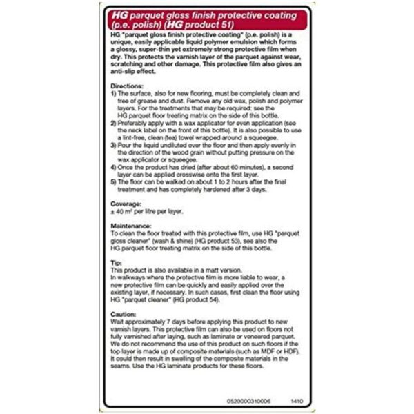 HG Parquet Protector Floor Gloss Finish Product 51 - 1 Litres - Image 3