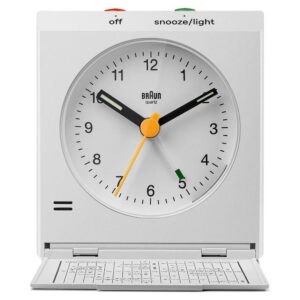 Braun Vitange Travel Analogue Alarm Clock With Snooze And Light – White