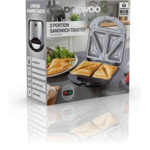 Daewoo 2 Portion Deep Fill 4 Slice Sandwich Toaster With Non-Stick Ceramic Plates 750W – Black/Silver