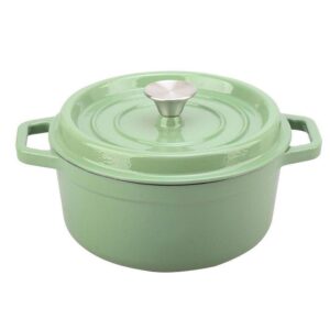 Aldrn Casserole Dish Cast Iron 22cm With Lid Induction Suitable Oven Safe 2.6 Litres – Green