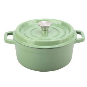 Aldrn Casserole Dish Cast Iron 24cm With Lid Induction Suitable Oven Safe 3.8 Litres – Green