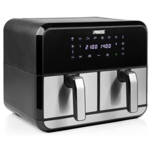 Princess Double Basket Air Fryer With 8 Pre-Programme Settings 1600W 8 Litres Capacity – Black/Silver