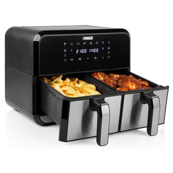 Princess Double Basket Air Fryer With 8 Pre-Programme Settings 1600W 8 Litres Capacity - Black/Silver - Image 4