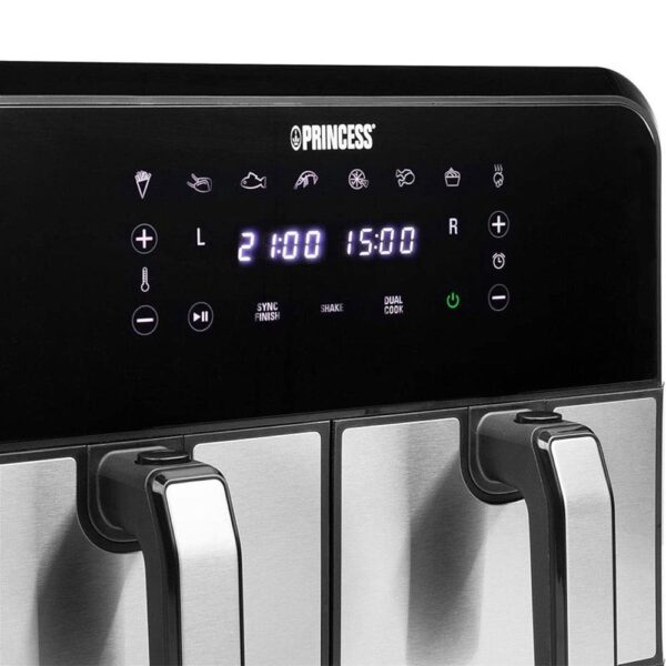 Princess Double Basket Air Fryer With 8 Pre-Programme Settings 1600W 8 Litres Capacity - Black/Silver - Image 5