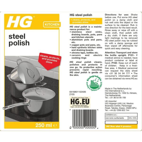 HG Steel Polish Fast Acting Stainless Steel 3-In-1 Cleaner Shines And Protects - 250ml - Image 4