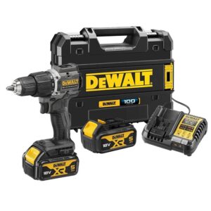 Dewalt 18V XR Brushless Compact Combi Hammer Drill Limited Edition 100 Year 2 x 5.0Ah Batteries Charger TSTAK Case – Black/Yellow
