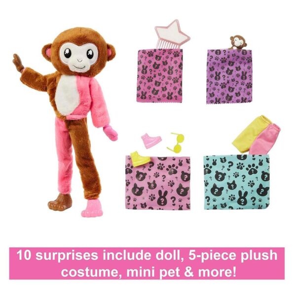 Barbie Cutie Reveal Chelsea Doll And Accessories Jungle Series Monkey-Themed Small Doll Set 10 Surprises - Multicolour - Image 4
