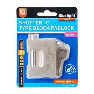 BlueSpot Shutter ‘C’ Type Block Padlock 60mm With 3 Keys – Silver