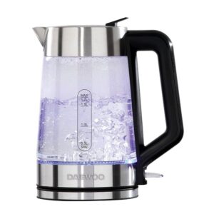 Daewoo Easy Fill LED Illuminating Glass Kettle 3000W 1.7 Litres – Silver