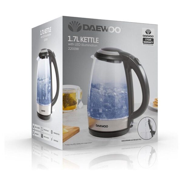 Daewoo LED Illumination Glass Jug Kettle 2200W 1.7 Litres - Silver - Image 5
