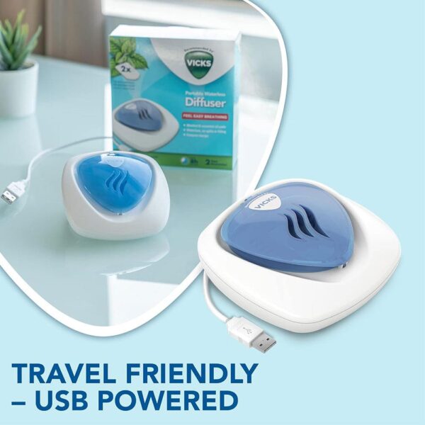 Vicks Portable Waterless Diffuser USB Comforting Vapours Feel Easy Breathing 2 Scent Pads - Image 4