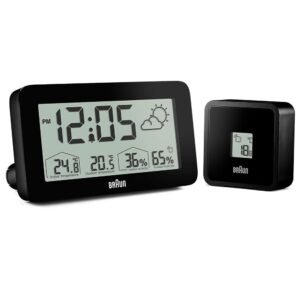 Braun Digital Weather Station Clock With Indoor And Outdoor Temperature – Black