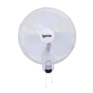 Igenix 16 Inch Wall Mounted Fan With Oscillation And 3 Speed Settings – White