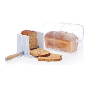 KitchenCraft Expandable Stay Fresh Bread Keeper Bread Bin Acrylic With Bread Slicer Large – Clear