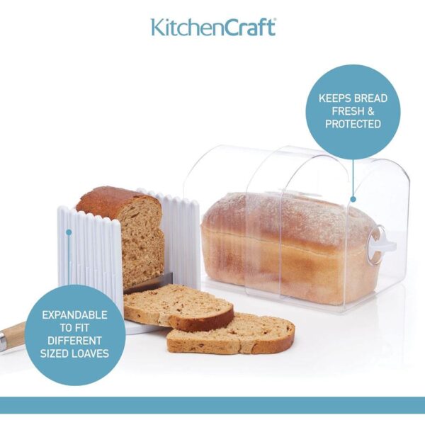 KitchenCraft Expandable Stay Fresh Bread Keeper Bread Bin Acrylic With Bread Slicer Large - Clear - Image 3