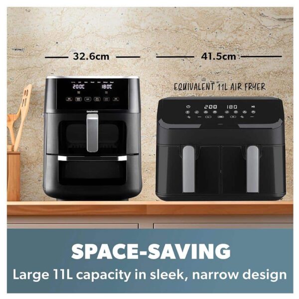 Daewoo Actuate Range Space Saving Split Drawer Air Fryer 1700W 11 Litres - Black - Image 4