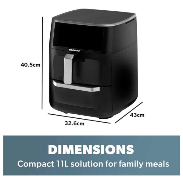 Daewoo Actuate Range Space Saving Split Drawer Air Fryer 1700W 11 Litres - Black - Image 5