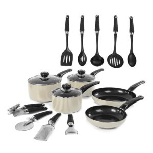 Morphy Richards Equip 3 Pots 2 Saucepans 9 Utensils Cookware 14 Piece Set  – Cream