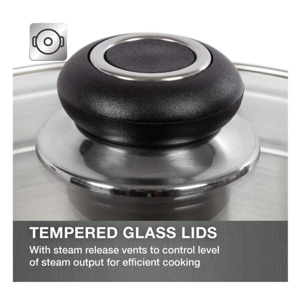 Morphy Richards Equip 3 Tier Steamer Pour & Drain With Tempered Glass Lid 18cm - Stainless Steel - Image 6