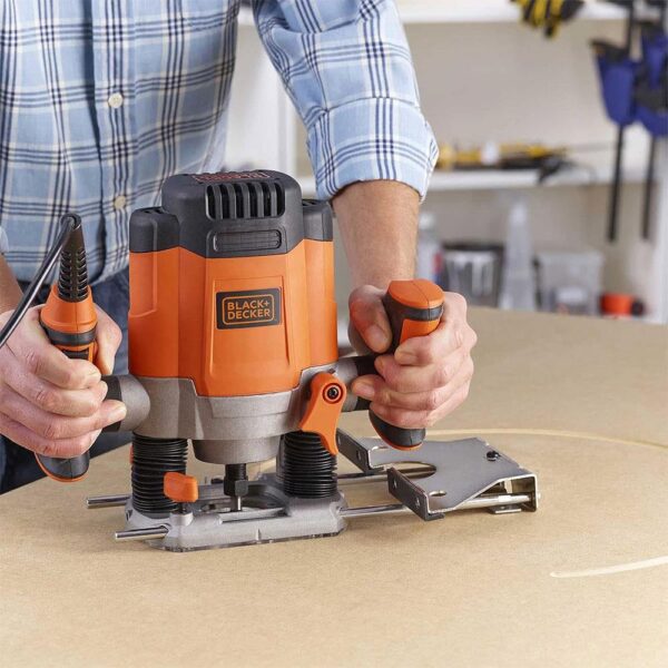 Black & Decker 1/4 Inch Plunge Router 1200W 6.35mm With Accessories And Kitbox 240V - Black/Orange - Image 3