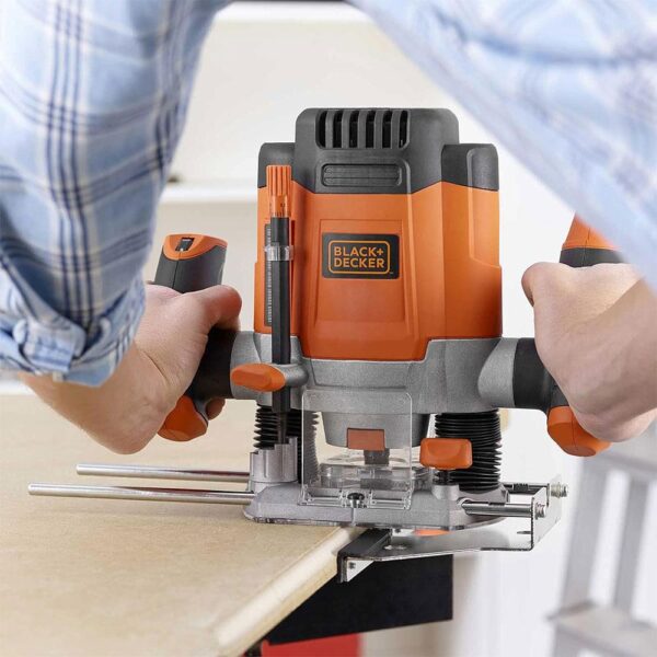 Black & Decker 1/4 Inch Plunge Router 1200W 6.35mm With Accessories And Kitbox 240V - Black/Orange - Image 5