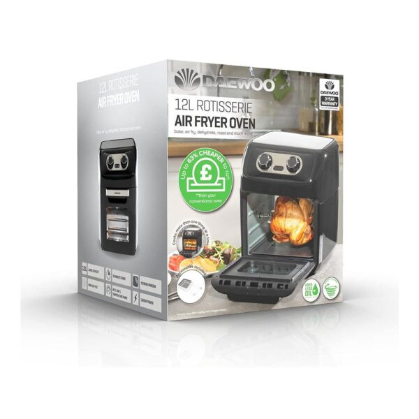 Daewoo Rotisserie Air Fryer Oven With 3 Trays And Stick 12 Litres 5000W - Black - Image 2
