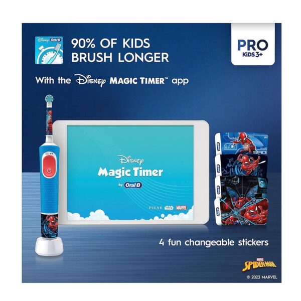 Oral-B Marvel Spiderman Pro Kids Electric Toothbrush 2 Modes With Travel Case Gift Set - Red & Blue D12KIDSPROSPIGIFT - Image 3