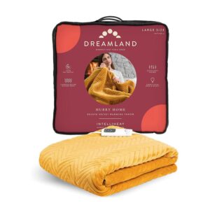 Dreamland Hurry Home Deluxe Velvet Herringbone Quilted Heated Warming Throw Blanket 120 x 160 cm – Mustard Yellow