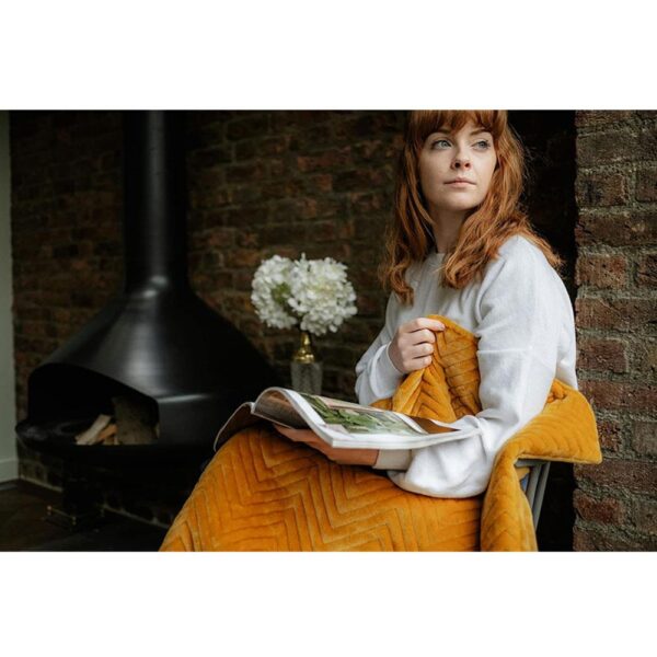 Dreamland Hurry Home Deluxe Velvet Herringbone Quilted Heated Warming Throw Blanket 120 x 160 cm - Mustard Yellow - Image 10