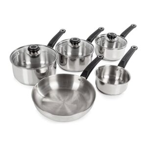 Morphy Richards Induction Frying Pan And Saucepan 5 Piece Set With Lids Stainless Steel – Silver