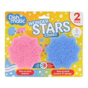 Dishmatic Wonder Stars Non-Scratch Scourer And Sponge Combo 2 Pack – Pink & Blue