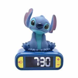 Lexibook 3D Disney Stitch Childrens Clock With Night Light – Blue