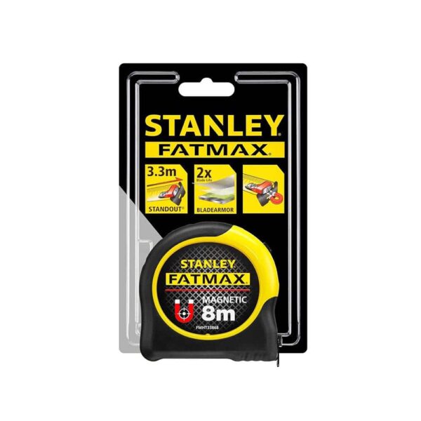 Stanley FatMax Magnetic Tip Tape 8 Metres Metric Only - Yellow/Black - Image 2