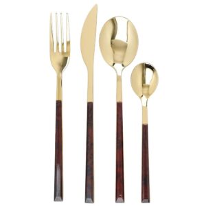 Mikasa Faux Tortoise Shell Gold Coloured Cutlery Set Spoons Teaspoons Forks Knives – 16 Piece