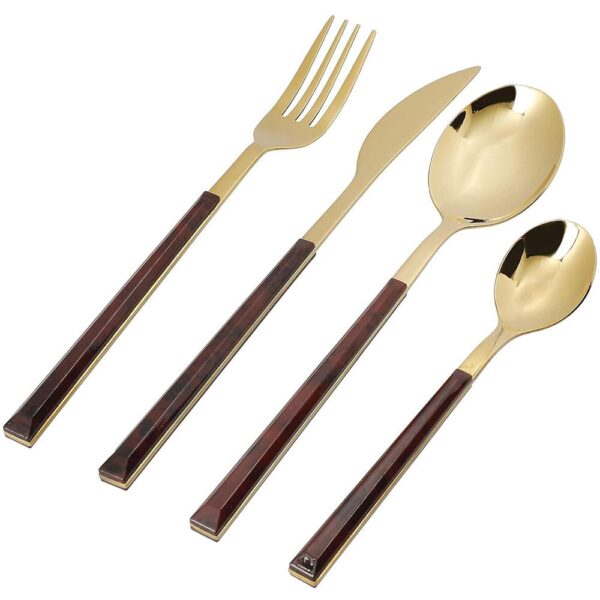 Mikasa Faux Tortoise Shell Gold Coloured Cutlery Set Spoons Teaspoons Forks Knives - 16 Piece - Image 2