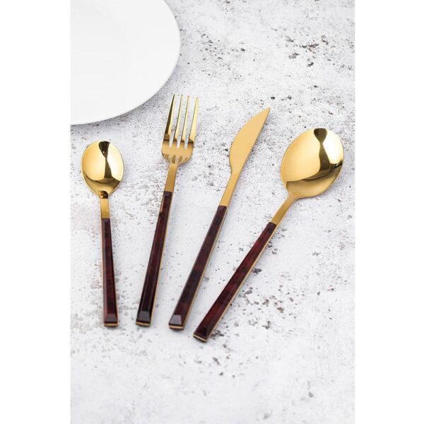 Mikasa Faux Tortoise Shell Gold Coloured Cutlery Set Spoons Teaspoons Forks Knives - 16 Piece - Image 5