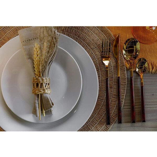 Mikasa Faux Tortoise Shell Gold Coloured Cutlery Set Spoons Teaspoons Forks Knives - 16 Piece - Image 7