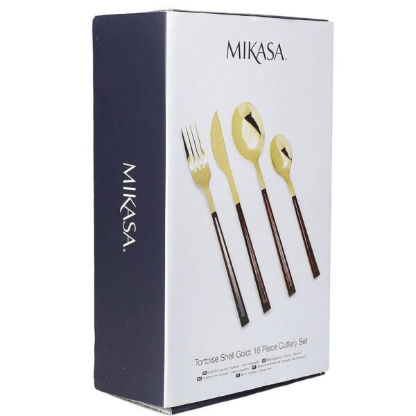 Mikasa Faux Tortoise Shell Gold Coloured Cutlery Set Spoons Teaspoons Forks Knives - 16 Piece - Image 9