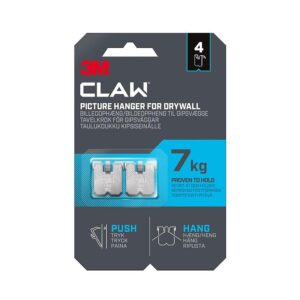 3M CLAW Drywall Picture Hanger Wall Hooks Holds Up To 7kg – 4 Hangers