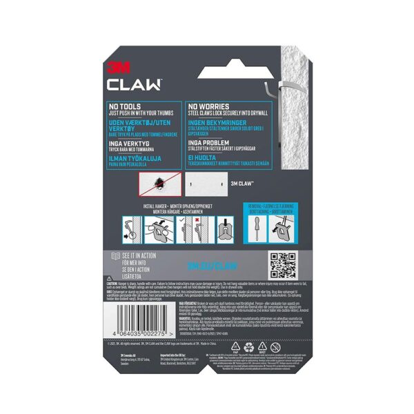3M CLAW Drywall Picture Hanger Wall Hooks Holds Up To 7kg - 4 Hangers - Image 2