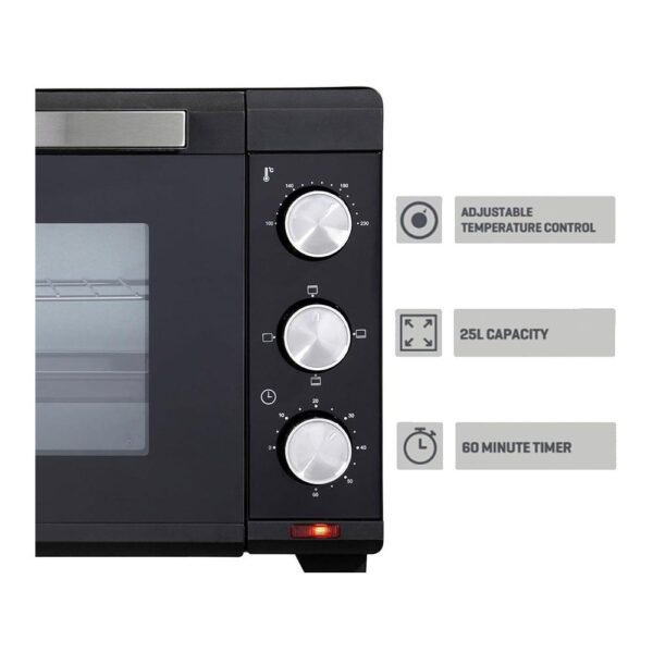 Daewoo Electric Oven with Adjustable Temperature Control Stainless Steel Glass 1300 W 23 Litre - Black - Image 3