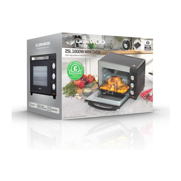Daewoo Electric Oven with Adjustable Temperature Control Stainless Steel Glass 1300 W 23 Litre - Black - Image 5