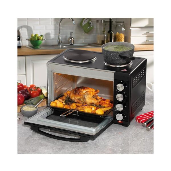 Daewoo Electric Oven with Hot Plates Adjustable Temperature Control Stainless Steel Glass 1500 W 32 Litre - Black - Image 2
