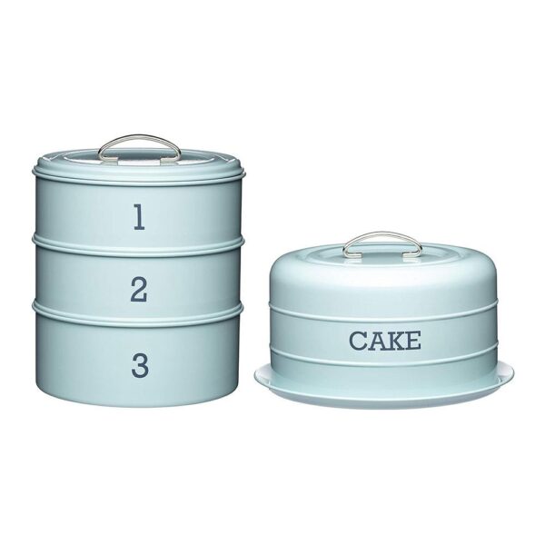 KitchenCraft Living Nostalgia 3-Tier Cake Storage Tin 22 x 27cm - Vintage Blue - Image 5
