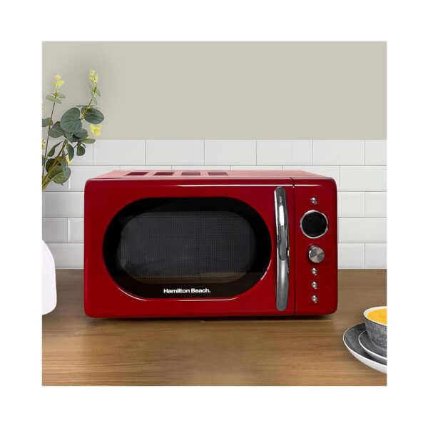 Hamilton Beach Retro Microwave With 8 Cooking Pre-Sets Programs Stainless Steel 700W 20 Litres - Red - Image 4