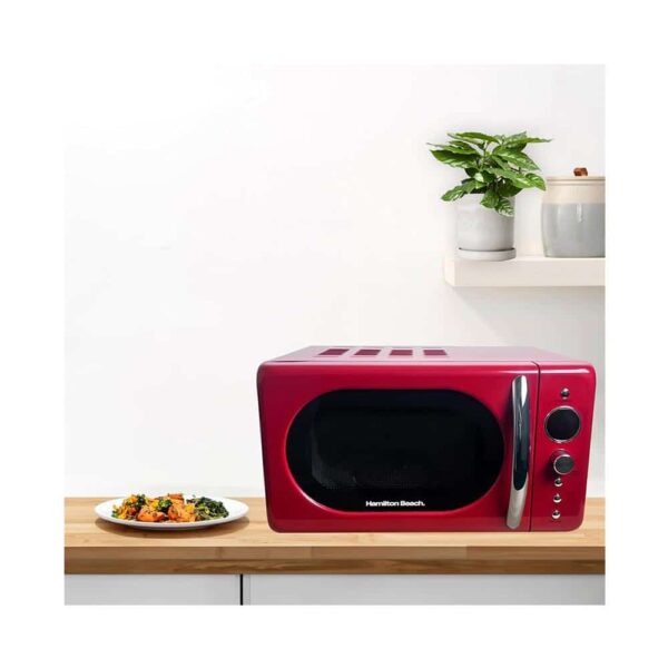 Hamilton Beach Retro Microwave With 8 Cooking Pre-Sets Programs Stainless Steel 700W 20 Litres - Red - Image 7