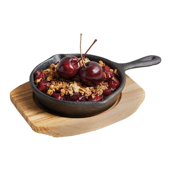Artesa Mini Cast Iron Skillet Frying Pan With Wooden Serving Board 11cm - Black/Beige - Image 4