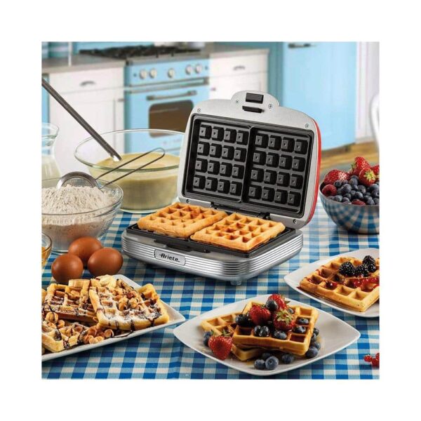 Ariete Retro Style Party Time Waffle Maker With Non-Stick Electric Plates 700W - Red - Image 4