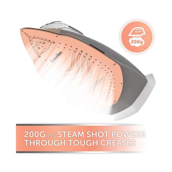 Breville DiamondXpress Steam Iron Diamond Ceramic Soleplate 3100W 400ml Water Tank - White & Rose Gold - Image 3