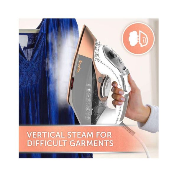 Breville DiamondXpress Steam Iron Diamond Ceramic Soleplate 3100W 400ml Water Tank - White & Rose Gold - Image 4